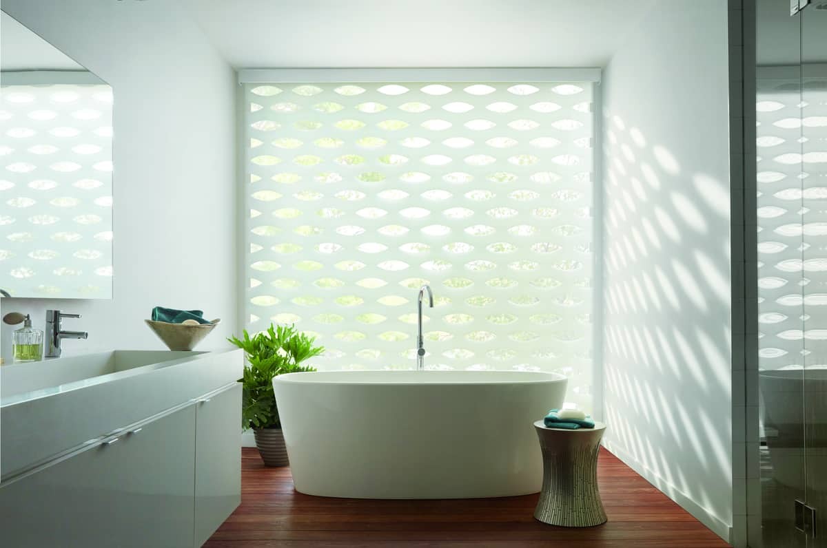 Hunter Douglas Designer Roller Shades near Pittsburgh, Pennsylvania (PA) and other custom bathroom window treatments.