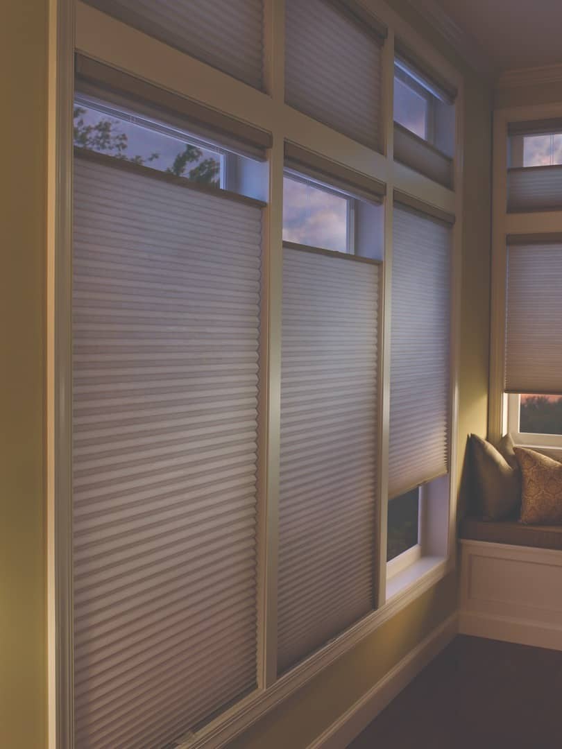 Custom skylight shades for homes near Pittsburgh, Pennsylvania (PA) including Hunter Douglas motorized shades.