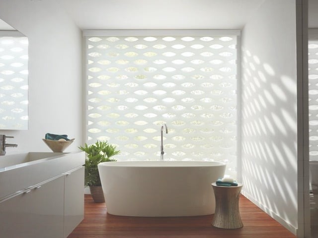 Hunter Douglas Designer Roller Shades near Pittsburgh, Pennsylvania (PA) and other custom bathroom window treatments.