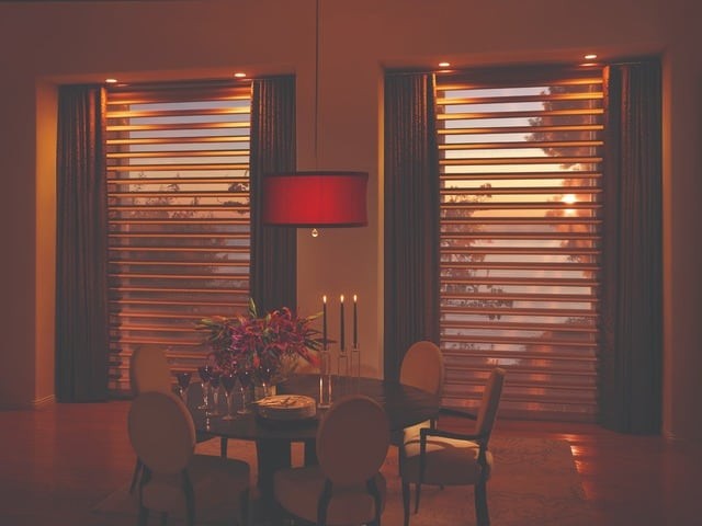 Dining room window treatments for homes near Pittsburgh, Pennsylvania (PA) including Pirouette Window Shades.
